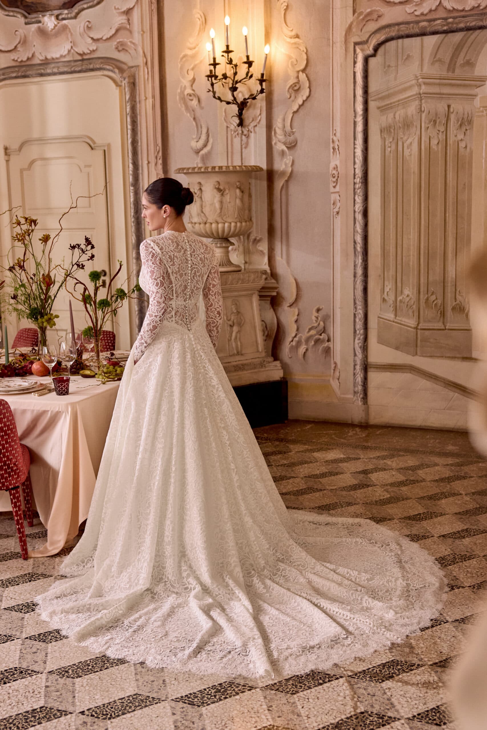 Lady 88477 - Justin Alexander wedding dress by Justin Alexander - Allover lace A-line gown with plunging V-neckline and lo...