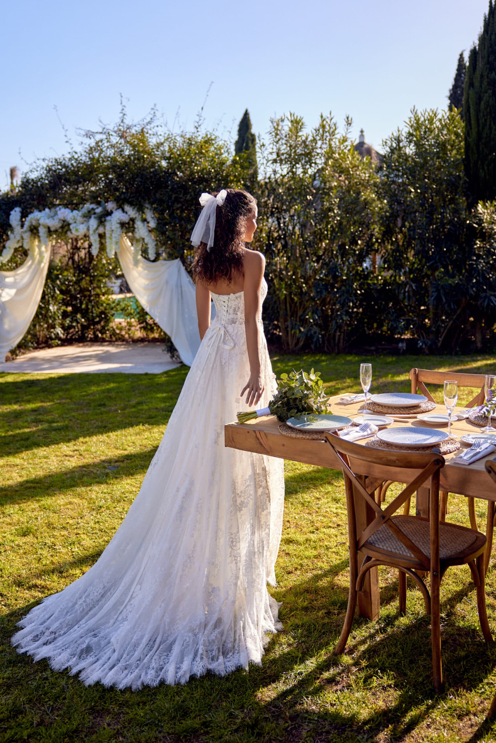 66432 - Lillian West wedding dress by Lillian West Allover chantilly lace A-line gown with a strapless cat eye... view 2