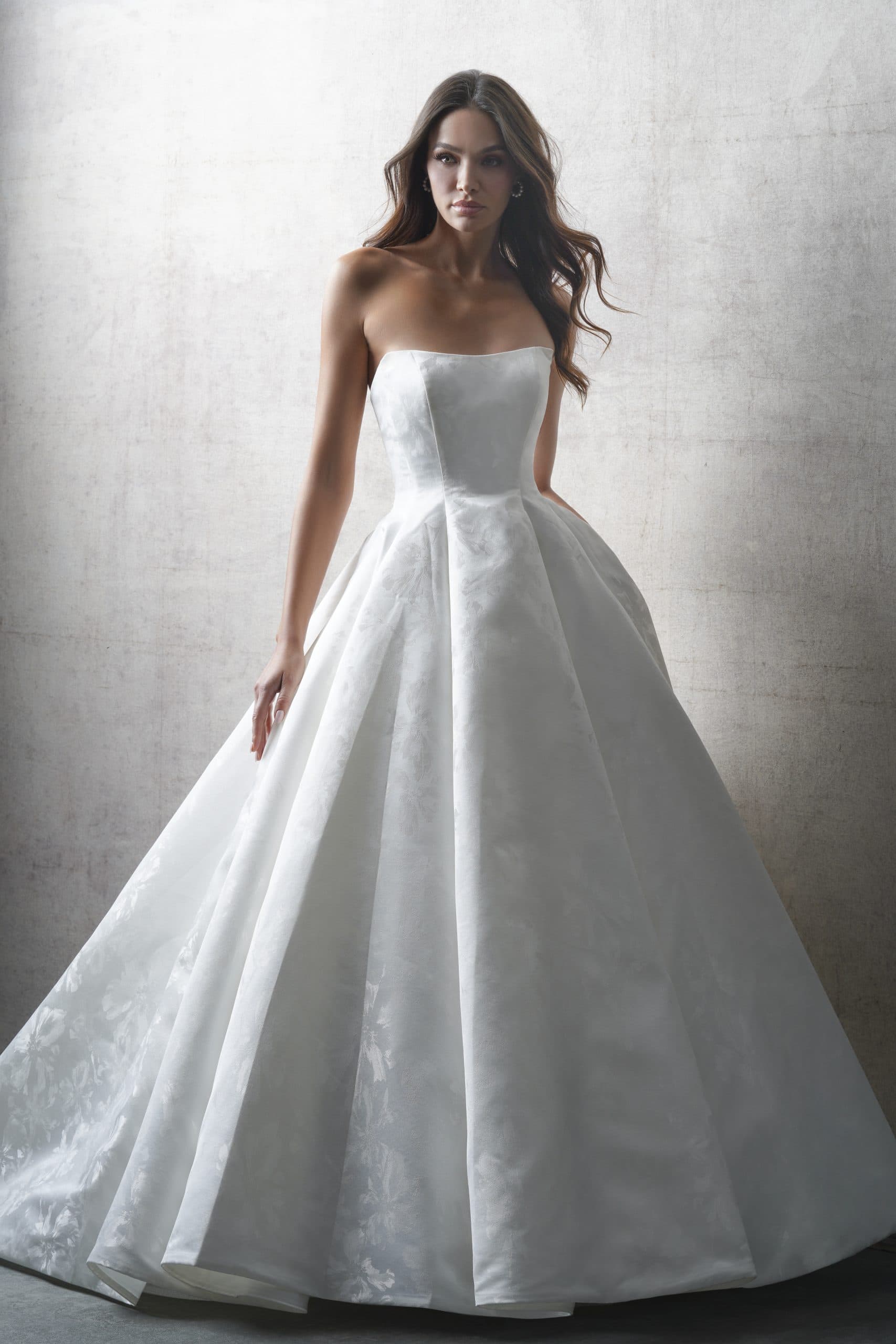 C745 - Allure Couture wedding dress by Allure Couture Subtle floral embossed jacquard satin is the showpiece of th... view 1