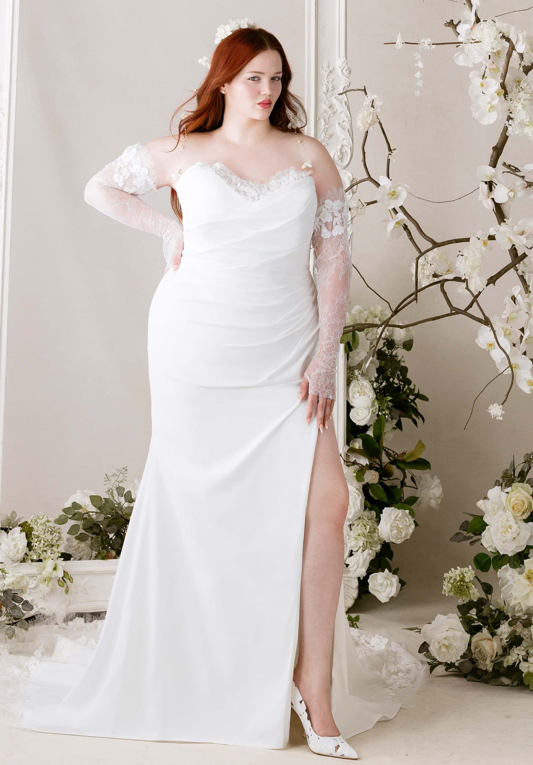 Mariposa - Morilee wedding dress by Morilee Sheath wedding dress has a strapless scoop neckline with bea... view 1