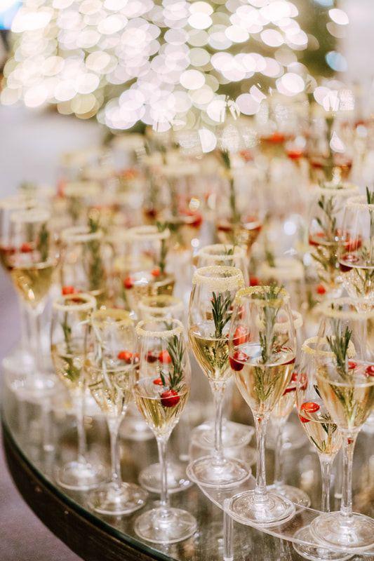 Welcome drinks-glass of bubbles wedding venue- grand fireplaces
