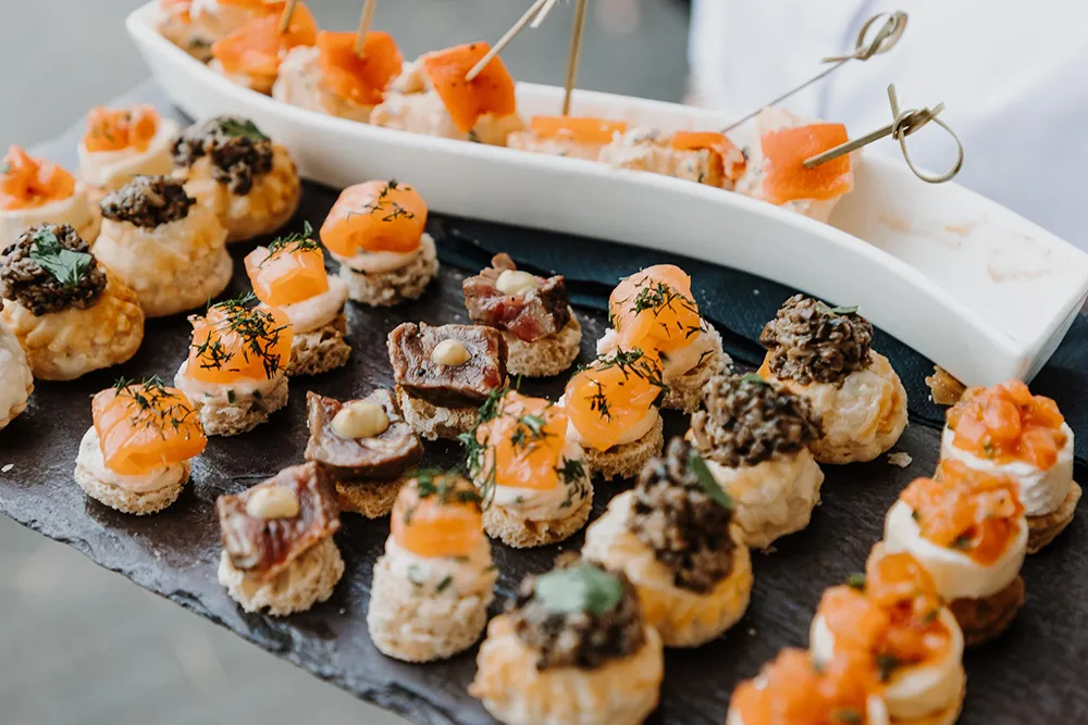 Featuring canapes created by Morgan’s Catering at Redhouse Barns