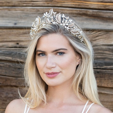 Delphine - Gold Crystal Floral Enamelled Statement Tiara