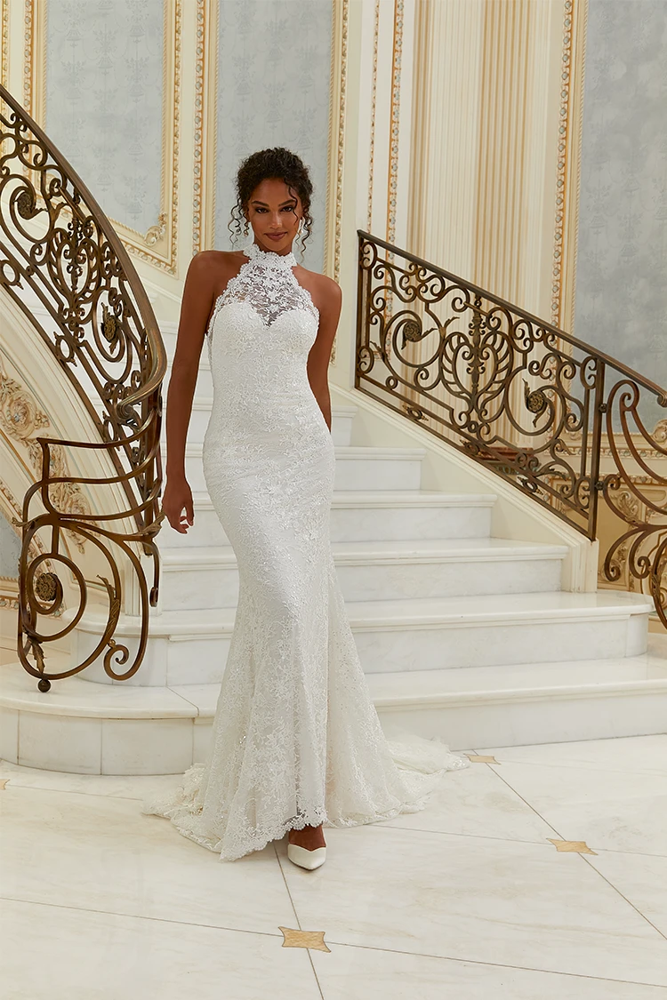Mori lee halter wedding dress deals